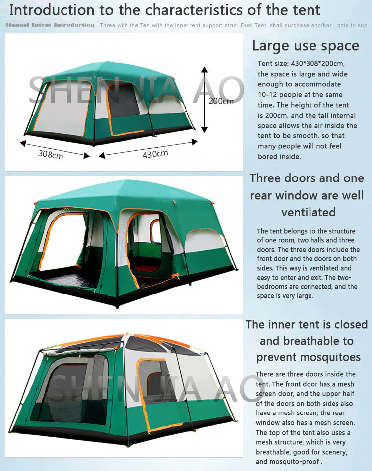 Cheap Goat Tents Outdoor Double Deck Two Bedrooms And Four Seasons Camping Waterproof Tent 8